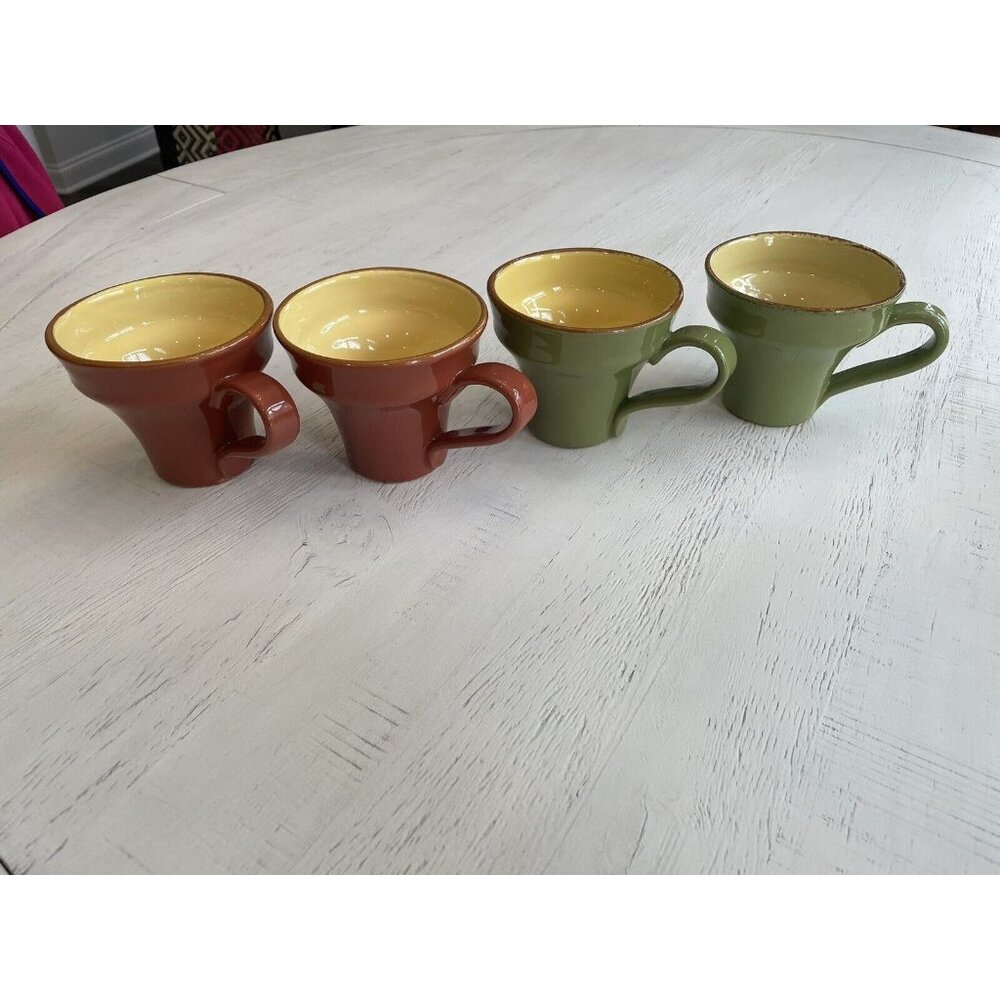 Set 4 Vietri Mugs Brown & Green Cucina Fresca Italy Red ware - Picture 5 of 7